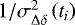 ${1}/{\sigma^2_{\Delta\delta}\left(t_i\right)}$