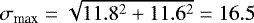 $\sigma_{\textrm{max}}\;{=}\;\sqrt{11.8^2&#x002B;11.6^2}\;{=}\;16.5$