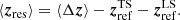 $$ \begin{aligned} \langle \boldsymbol{z}_{\rm res}\rangle = \langle \Delta \boldsymbol{z} \rangle - \boldsymbol{z}_{\rm ref}^\mathrm{TS} - \boldsymbol{z}_{\rm ref}^\mathrm{LS} . \end{aligned} $$