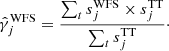 $$ \begin{aligned} \hat{\gamma }_j^\mathrm{WFS} = \frac{\sum _t s_j^\mathrm{WFS} \times s_j^{\mathrm{TT} }}{ \sum _{t} s_j^{\mathrm{TT} }} \cdot \end{aligned} $$