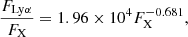 $$ \begin{aligned} \frac{F_{\mathrm{Ly} \alpha }}{F_\mathrm{X} } = 1.96 \times 10^{4} F_\mathrm{X} ^{-0.681} , \end{aligned} $$