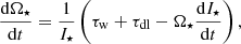 $$ \begin{aligned} \frac{\mathrm{d}\Omega _\star }{\mathrm{d}t} = \frac{1}{I_\star } \left( \tau _\mathrm{w} + \tau _\mathrm{dl} - \Omega _\star \frac{\mathrm{d} I_\star }{\mathrm{d}t} \right), \end{aligned} $$