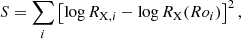 $$ \begin{aligned} S = \sum _i \left[ \log R_{\mathrm{X} ,i} - \log R_\mathrm{X} (Ro_i) \right]^2 , \end{aligned} $$