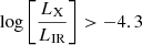 $ \log \left[\frac{L_{\mathrm{X}}}{L_{\mathrm{IR}}}\right] > -4.3 $