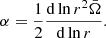 $$ \begin{aligned} \alpha =\frac{1}{2}\frac{\mathrm{d}\ln r^2\bar{\Omega }}{\mathrm{d}\ln r}. \end{aligned} $$