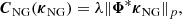 $$ \begin{aligned} {{\boldsymbol{C}}_{\rm NG}} ( \boldsymbol{\kappa }_{\rm NG}) = \lambda \Vert {\boldsymbol{\Phi }}^{*} \boldsymbol{\kappa }_{\rm NG}\Vert _p, \end{aligned} $$