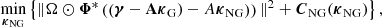 $$ \begin{aligned} \min _{\boldsymbol{\kappa }_{\rm NG}} \left\{ \Vert \Omega \odot \boldsymbol{\Phi }^{*} \left( \left( \boldsymbol{\gamma }- \mathbf A \boldsymbol{\kappa }_{\rm G}) - A \boldsymbol{\kappa }_{\rm NG}\right) \right) \Vert ^2 + {{\boldsymbol{C}}_{\rm NG}} ( \boldsymbol{\kappa }_{\rm NG}) \right\} , \end{aligned} $$