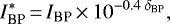 \begin{equation*}I_{\textrm{BP}}^*\,{=}\,{I_{\textrm{BP}}}\,{\times}\,10^{-0.4\; \delta_{\textrm{BP}}}, \end{equation*}