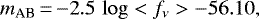 \begin{equation*}m_{\textrm{AB}}\,{=}\,{-}2.5 \, \log <f_{\nu}> - 56.10, \end{equation*}