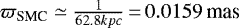 $\varpi_{\textrm{SMC}} \simeq \frac{1}{62.8 kpc} \,{=}\, 0.0159\,\text{mas}$