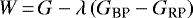 \begin{equation*}W\,{=}\,G - \lambda\left(G_{\textrm{BP}}-G_{\textrm{RP}}\right) \end{equation*}