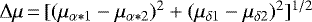 $\Delta\mu\,{=}\,[(\mu_{\alpha*1}-\mu_{\alpha*2})^2&#x002B;(\mu_{\delta 1}-\mu_{\delta 2})^2]^{1/2}$