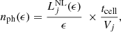 $$ \begin{aligned} n_{\rm ph}(\epsilon ) = \frac{L^\mathrm{NL}_j(\epsilon )}{\epsilon }\ \times \frac{t_{\rm cell}}{V_j}, \end{aligned} $$