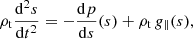 $$ \begin{aligned} \rho _{\rm t} \frac{\mathrm{d}^2 s}{{\mathrm{d}}t^2}= -\frac{\mathrm{d}p}{\mathrm{d}s}(s)+\rho _{\rm t}\, g_\parallel (s), \end{aligned} $$