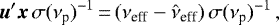 \begin{equation*}\bm{u}&#x0027;\bm{x}\,\sigma(\nu_{\textrm{p}})^{-1} \,{=}\, (\nu_{\textrm{eff}}-\hat{\nu}_{\textrm{eff}})\,\sigma(\nu_{\textrm{p}})^{-1} \, , \end{equation*}
