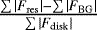 $\frac{\sum |F_{\mathrm{res}}| - \sum |F_{\mathrm{BG}}|}{\sum |F_{\mathrm{disk}}|}$