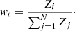 $$ \begin{aligned} { w}_i = \frac{Z_i}{\sum _{j=1}^N Z_j}\cdot \end{aligned} $$