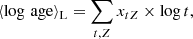 $$ \begin{aligned} \langle \log \,\mathrm{age} \rangle _{\rm L} = \sum _{t,Z} x_{tZ} \times \log t, \end{aligned} $$