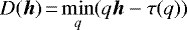$D({\bm h})\,{=}\,\underset{q}{\operatorname{min}} (q{\bm h} - \tau(q))$