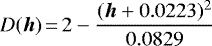 $D({\bm h})\,{=}\,2 - \displaystyle \frac{({\bm h}+ 0.0223)^2}{0.0829}$