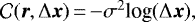 ${\cal C}({\bm r},\Delta {\bm x})\,{=}\,{-}\sigma^2\textrm{log}(\Delta {\bm x}),$