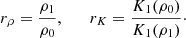 $$ \begin{aligned}&r_\rho = \frac{\rho _1}{\rho _0}, \qquad r_{K} = \frac{K_1(\rho _0)}{K_1(\rho _1)}\cdot \end{aligned} $$