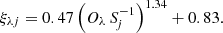 $$ \begin{aligned} {\xi _{{\lambda }{j}}} = 0.47 \left( {O_{\lambda }\,S^{-1}_{\!j}} \right)^{1.34} + 0.83. \end{aligned} $$