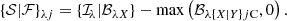 $$ \begin{aligned} \{\mathcal{S} |\mathcal{F} \}_{{\lambda }{j}} = \{\mathcal{I} _{{\!\lambda }}|\mathcal{B} _{{\lambda }{X}}\} - \max \left(\mathcal{B} _{{\lambda }\{{X}|{Y}\}{j}\mathrm{C}},0\right). \end{aligned} $$
