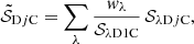 $$ \begin{aligned} \tilde{\mathcal{S} }_{\mathrm{D}{j}\mathrm{C}} = \sum _{\lambda } \frac{{ w}_{{\lambda }}}{\mathcal{S} _{{\lambda }\mathrm{D}{1}\mathrm{C}}}\, \mathcal{S} _{{\lambda }\mathrm{D}{j}\mathrm{C}}, \end{aligned} $$