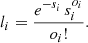 $$ \begin{aligned} l_i = \frac{e^{-s_i}\,s_i^{o_i}}{o_i!} . \end{aligned} $$