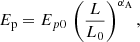 $$ \begin{aligned} E_{\rm p} = E_{p0}\,\left(\frac{L}{L_0}\right)^{\alpha _{\rm A}} , \end{aligned} $$