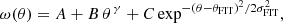 $$ \begin{aligned} \omega (\theta ) = A + B \, \theta ^{\,\gamma } + C \exp ^{-(\theta -\theta _{\rm FIT})^2 / 2\sigma _{\rm FIT}^{2}} , \end{aligned} $$