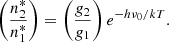 $$ \begin{aligned} \left( \frac{n_2^*}{n_1^*} \right) = \left( \frac{{ g}_2}{{ g}_1} \right) e^{-h\nu _0/kT} . \end{aligned} $$