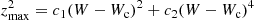 $$ \begin{aligned} z^2_{\rm max}=c_1(W-W_{\rm c})^2+c_2 (W-W_{\rm c})^4 \end{aligned} $$