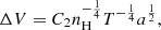 $$ \begin{aligned} \Delta V = C_2 n_\mathrm{H} ^{-\frac{1}{4}} T^{-\frac{1}{4}} a^{\frac{1}{2}}, \end{aligned} $$
