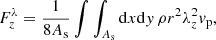 $$ \begin{aligned} F_{z}^{\lambda } = \frac{1}{8 A_{\rm s}}\int \int _{A_{\rm s}} \mathrm{d} x\mathrm{d} { y}\, \rho r^2 \lambda _z^2 { v}_{\rm p} , \end{aligned} $$