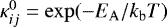 $\kappa_{ij}^{0} = \exp (-E_{\mathrm{A}}/k_{\mathrm{b}}T)$
