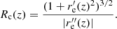 $$ \begin{aligned} R_{\rm c}(z)=\frac{(1+r^{\prime }_{\mathrm{e}}(z)^2)^{3/2}}{|r^{\prime \prime }_{\mathrm{e}}(z)|}.\end{aligned} $$