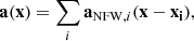 $$ \begin{aligned} \mathbf{a}(\mathbf{x}) = \sum \limits _i \mathbf{a}_{\mathrm{NFW},i} (\mathbf{x}-\mathbf{x_i} ), \end{aligned} $$