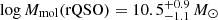 $ \log M_{\mathrm{mol}}(\mathrm{rQSO}) = 10.5^{+0.9}_{-1.1}\,M_{\odot} $