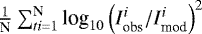 $\frac{1}{\textrm{N}}\sum_{t{i}={1}}^{\textrm{N}}\textrm{{log}}_{10}\left ({I}^{i}_{\textrm{{obs}}}/{I}^{i}_{\textrm{{mod}}} \right)^2$