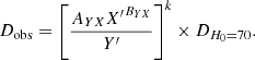 $$ \begin{aligned} D_{\text{obs}}=\left[\dfrac{A_{YX}{X^\prime }^{B_{YX}}}{Y^\prime }\right]^{k}\times D_{H_0=70}. \end{aligned} $$