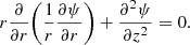 $$ \begin{aligned} r\frac{\partial }{\partial {r}}\bigg ( \frac{1}{r} \frac{\partial {\psi }}{\partial {r}} \bigg ) + \frac{\partial ^ 2{\psi }}{\partial {z}^2} = 0. \end{aligned} $$