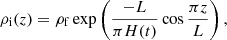 $$ \begin{aligned} \rho _{\rm i}(z) = \rho _{\rm f} \exp \left(\frac{-L}{\pi H(t)} \cos \frac{\pi z}{L}\right), \end{aligned} $$
