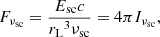 $$ \begin{aligned} {F_{\nu _{\rm sc}}} = \frac{E_{\rm sc}c}{{r_{\rm L}}^3\nu _{\rm sc}} = 4\pi I_{\nu _{\rm sc}}, \end{aligned} $$