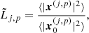 $$ \begin{aligned} \tilde{L}_{j,p} = \frac{\langle |\boldsymbol{x}^{(j,p)}|^2 \rangle }{\langle |{\boldsymbol{x}}_0^{(j,p)}|^2 \rangle }, \end{aligned} $$