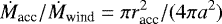 \begin{equation*} \dot M_{\textrm{acc}}/\dot M_{\textrm{wind}} = \pi r_{\textrm{acc}}^2/(4\pi a^2) \end{equation*}