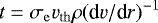 \begin{equation*}t = \sigma_{\mathrm{e}}v_{\mathrm{th}}\rho(\textrm{d}v/\textrm{d}r)^{-1} \end{equation*}