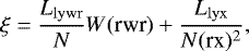 \begin{equation*}\xi = \frac{L_{\mathrm{lywr}}}{N}W(\textrm{rwr}) + \frac{L_{\mathrm{lyx}}}{N(\textrm{rx})^{2}}, \end{equation*}