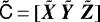 $\tens{\tilde{C}}\,{=}\,[\vec{\tilde{X}}~\vec{\tilde{Y}}~\vec{\tilde{Z}}]$